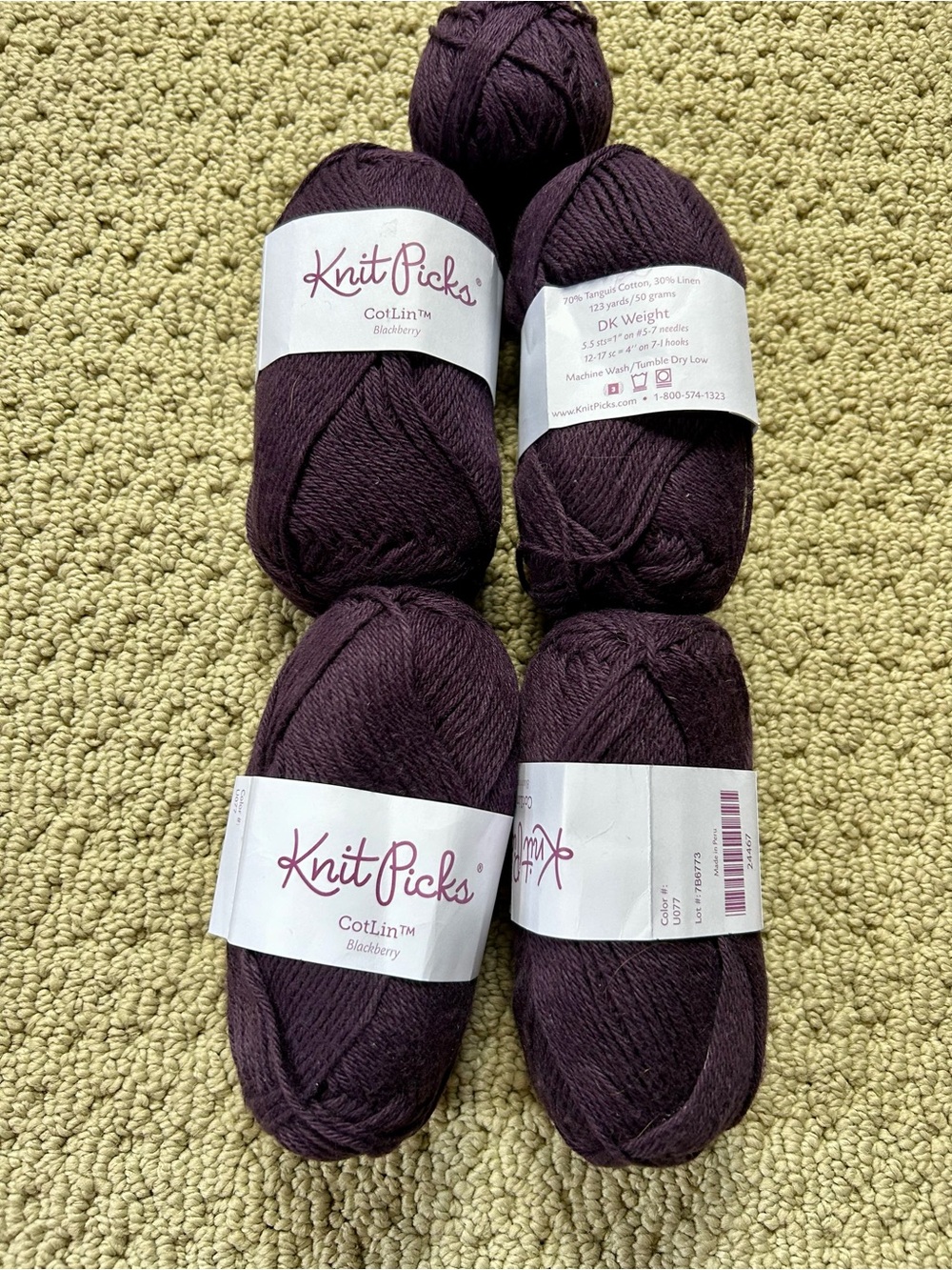 Lot of 4 1/2 Knit Picks CotLin DK Weight Yarn - Blackberry (Deep Plum) Purple